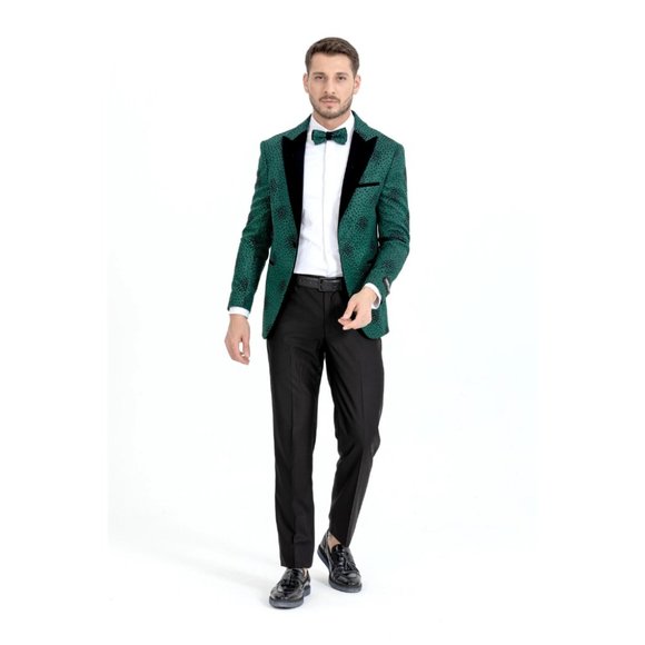 Derman Green Spotted Pattern Silvery Fabric Tuxedo - Picture 4 of 7